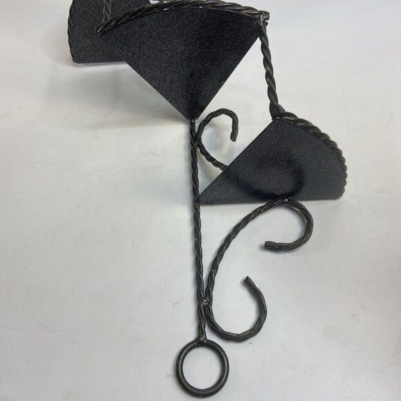 Vtg Twisted Wrought Iron Wall Shelf Black 3 Tiered Spiral Stair Ornate - Picture 7 of 7